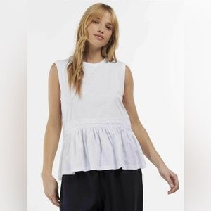 Barbour White Sleeveless Peplum Eyelet Trim Top